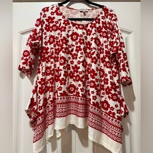 White Birch Red and White Floral Blouse